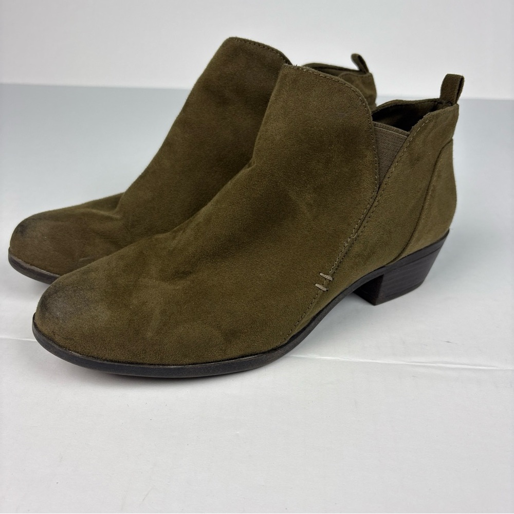 Arizona Gale Women Size 8.5 Boots Army Green Faux Suede Leather Bootie Heel Zip